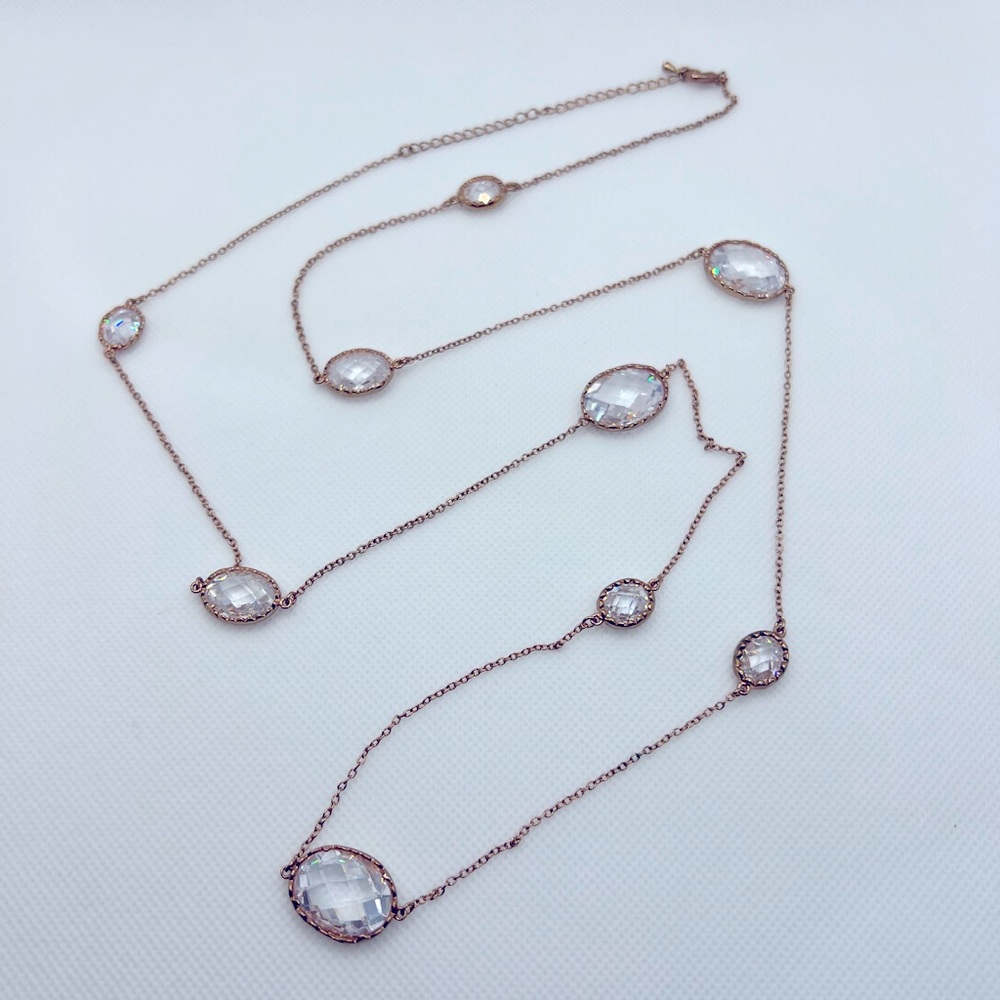 Brilliant Clear Gem & Rose Gold Necklace